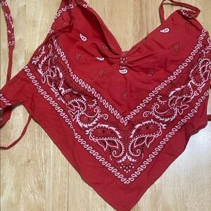 Red Bandana-Print Tie-Back Crop Top